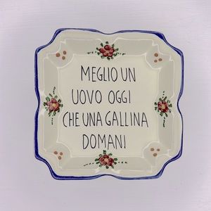 Vintage Castelli Italy 🐓 Italian Proverb Ceramic Trinket Dish Wall Hanging Art